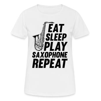 Manger dormir Jouer Saxophone Répéter Saxophone Player S - T-shirt respirant Femme - blanc - Devant - AI Model Female 172 dark (172cm)