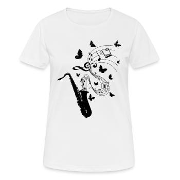 Saxophone Butterflies Saxophone Musician Saxophone - Frauen T-Shirt atmungsaktiv - Weiß - Vorne - AI Model Female 172 dark (172cm)