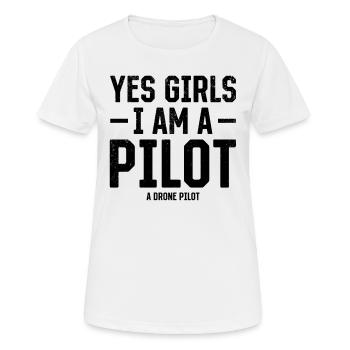 Pilote de drone quadricoptère - Oui les filles Je suis un pilote A - T-shirt respirant Femme - blanc - Devant - AI Model Female 172 dark (172cm)