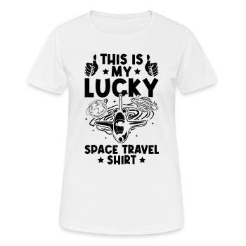 C’est ma chemise de voyage spatiale porte-bonheur - Space Astron - T-shirt respirant Femme - blanc - Devant - AI Model Female 172 dark (172cm)