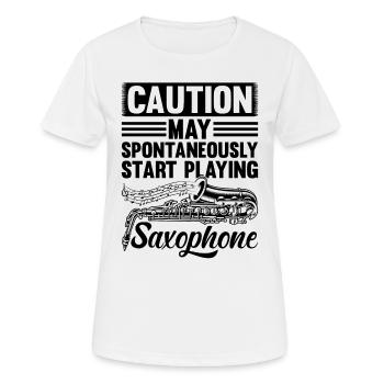 Attention peut spontanément commencer à jouer des saxophones - T-shirt respirant Femme - blanc - Devant - AI Model Female 172 dark (172cm)