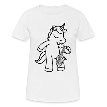 Unicorn Saxophone Player Saxophonist Unicorn - Frauen T-Shirt atmungsaktiv - Weiß - Vorne - AI Model Female 172 dark (172cm)