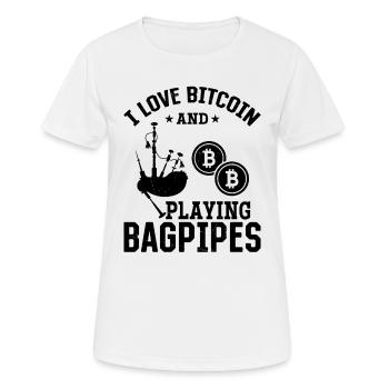 J’aime Bitcoin et jouer à la cornemuse - Bagpipe Play - T-shirt respirant Femme - blanc - Devant - AI Model Female 172 dark (172cm)