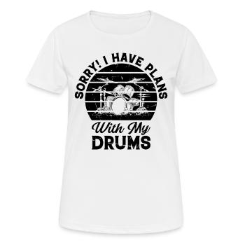 Pardon! J’ai des projets avec ma batterie - Drummer Musici - T-shirt respirant Femme - blanc - Devant - AI Model Female 172 dark (172cm)