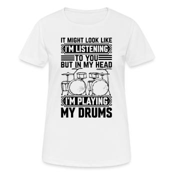 Je t’écoute mais dans ma tête je joue de la batterie - T-shirt respirant Femme - blanc - Devant - AI Model Female 172 dark (172cm)