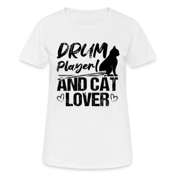 Joueur de tambour et amoureux des chats Batteur et propriétaire de chats - T-shirt respirant Femme - blanc - Devant - AI Model Female 172 dark (172cm)