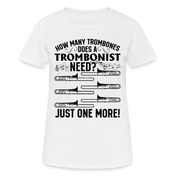 De combien de trombones un tromboniste a-t-il besoin? Juste sur - T-shirt respirant Femme - blanc - Devant - AI Model Female 172 dark (172cm)