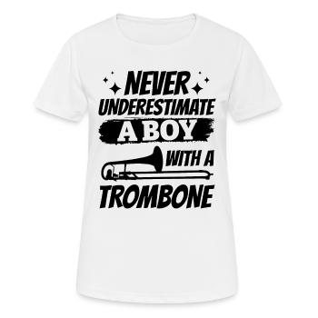 Never Underestimate A Boy With A Trombone Music Pl - Women's Breathable T-Shirt - white - Front - AI Model Female 172 dark (172cm)