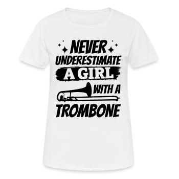 Ne sous-estimez jamais une fille avec une musique de trombone P - T-shirt respirant Femme - blanc - Devant - AI Model Female 172 dark (172cm)