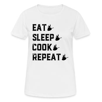 Manger dormir Cuire Répéter Grillades Barbecue Cuisson Ch - T-shirt respirant Femme - blanc - Devant - AI Model Female 172 dark (172cm)