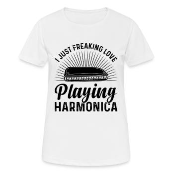 I Just Freaking Love Playing Harmonica Music Lover - Frauen T-Shirt atmungsaktiv - Weiß - Vorne - AI Model Female 172 dark (172cm)