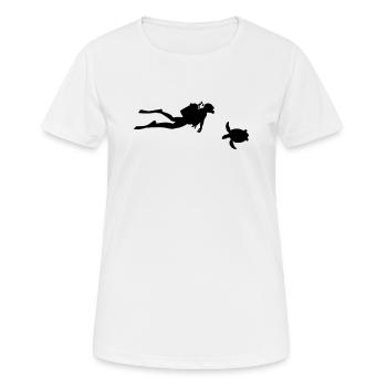 Free Diving with Turtle - Diver Underwater Diving - Frauen T-Shirt atmungsaktiv - Weiß - Vorne - AI Model Female 172 dark (172cm)