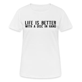 La vie est meilleure avec un disque à la main - Disc Golf - T-shirt respirant Femme - blanc - Devant - AI Model Female 172 dark (172cm)