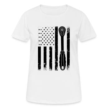 Car Mechanic US Flag Ratchet Wrench Auto Mechanic - Women's Breathable T-Shirt - white - Front - AI Model Female 172 dark (172cm)