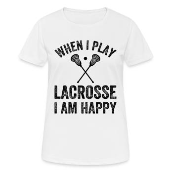 When I Play Lacrosse I Am Happy - Lacrosse Player - Women's Breathable T-Shirt - white - Front - AI Model Female 172 dark (172cm)