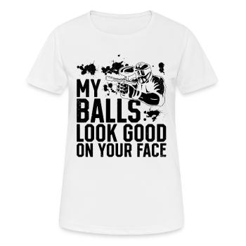 Paintball drôle - Mes balles ont fière allure sur votre visage - T-shirt respirant Femme - blanc - Devant - AI Model Female 172 dark (172cm)