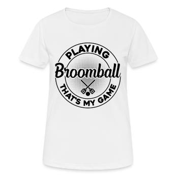 Jouer au ballon-balai, c’est mon jeu - Broomball Playe - T-shirt respirant Femme - blanc - Devant - AI Model Female 172 dark (172cm)