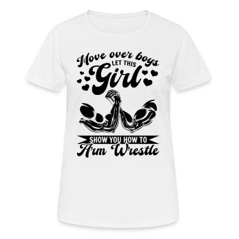 Déplacez-vous sur les garçons laissez cette fille vous montrer comment armer W - T-shirt respirant Femme - blanc - Devant - AI Model Female 172 dark (172cm)
