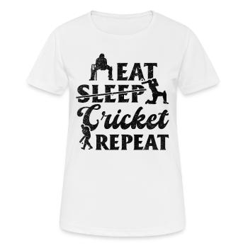 Funny Cricket Player Cricketing - Eat Sleep Cricke - Women's Breathable T-Shirt - white - Front - AI Model Female 172 dark (172cm)