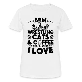 Bras de fer chats café c’est ce que j’aime - ar - T-shirt respirant Femme - blanc - Devant - AI Model Female 172 dark (172cm)