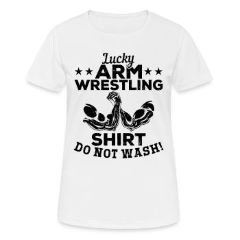 Lucky Arm Wrestling Shirt Do Not Wash - Armwrestli - Frauen T-Shirt atmungsaktiv - Weiß - Vorne - AI Model Female 172 dark (172cm)