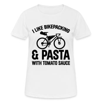J’aime le bikepacking et les pâtes à la sauce tomate - T-shirt respirant Femme - blanc - Devant - AI Model Female 172 dark (172cm)