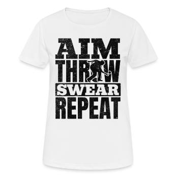 Floorball - Aim Throw Swear Repeat - Floorball Pla - Frauen T-Shirt atmungsaktiv - Weiß - Vorne - AI Model Female 172 dark (172cm)