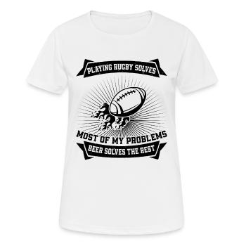 Playing Rugby solves most of my problems - Rugby - Women's Breathable T-Shirt - white - Front - AI Model Female 172 dark (172cm)