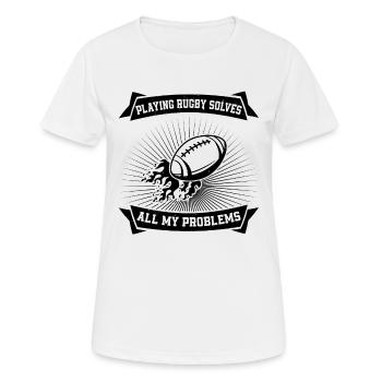 Playing Rugby solves all my Problems - Rugby Sayin - Women's Breathable T-Shirt - white - Front - AI Model Female 172 dark (172cm)
