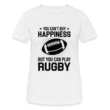 Le bonheur ne s’achète pas, mais on peut jouer au rugby - T-shirt respirant Femme - blanc - Devant - AI Model Female 172 dark (172cm)