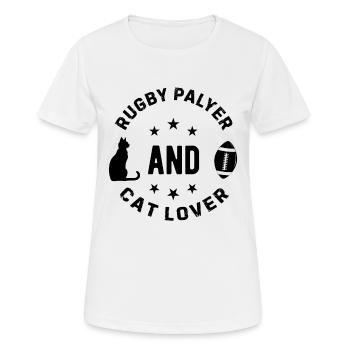 Joueur de rugby et amoureux des chats - Propriétaire de chat Rugby Playe - T-shirt respirant Femme - blanc - Devant - AI Model Female 172 dark (172cm)