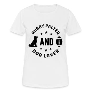 Joueur de rugby et amoureux des chiens - Propriétaire de chien Rugby Playe - T-shirt respirant Femme - blanc - Devant - AI Model Female 172 dark (172cm)