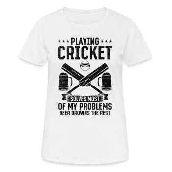 Jouer au cricket résout la plupart de mes problèmes - T-shirt respirant Femme - blanc - Devant - AI Model Female 172 dark (172cm)