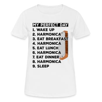 My Perfect Day Harmonica Player Harmonica - Frauen T-Shirt atmungsaktiv - Weiß - Vorne - AI Model Female 172 dark (172cm)