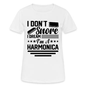 I Don't Snore I Dream I'm A Harmonica - Funny Harm - Frauen T-Shirt atmungsaktiv - Weiß - Vorne - AI Model Female 172 dark (172cm)