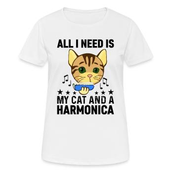 Tout ce dont j’ai besoin, c’est de mon chat et d’un orgue à bouche d’harmonica M - T-shirt respirant Femme - blanc - Devant - AI Model Female 172 dark (172cm)