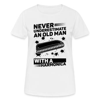 Ne sous-estimez jamais un vieil homme avec un harmonica - T-shirt respirant Femme - blanc - Devant - AI Model Female 172 dark (172cm)