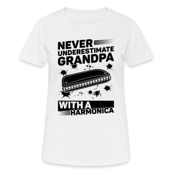 Ne sous-estimez jamais grand-père avec un harmonica - T-shirt respirant Femme - blanc - Devant - AI Model Female 172 dark (172cm)