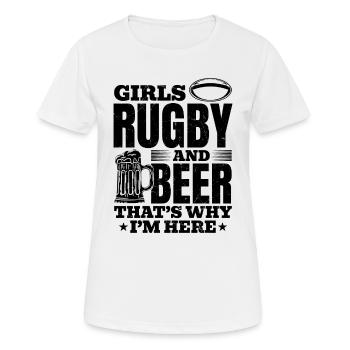 Girls Rugby et bière, c’est pour ça que je suis là - Rugby - T-shirt respirant Femme - blanc - Devant - AI Model Female 172 dark (172cm)