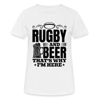 Le rugby et la bière, c’est pour ça que je suis là - Rugby Saying - T-shirt respirant Femme - blanc - Devant - AI Model Female 172 dark (172cm)