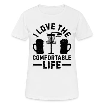 Disc Golf - J’aime la vie confortable - T-shirt respirant Femme - blanc - Devant - AI Model Female 172 dark (172cm)