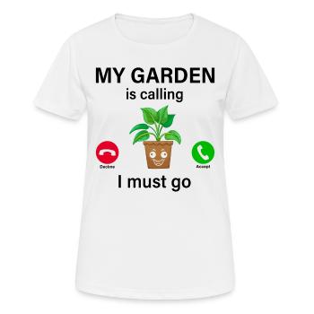 Jardinage - Mon jardin m’appelle, je dois partir - Terres - T-shirt respirant Femme - blanc - Devant - AI Model Female 172 dark (172cm)