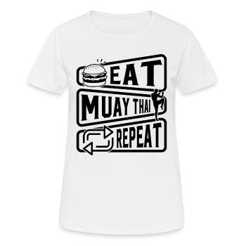 Eat Muay Thai Repeat - Funny Muay Thai Boxing - T-shirt respirant Femme - blanc - Devant - AI Model Female 172 dark (172cm)