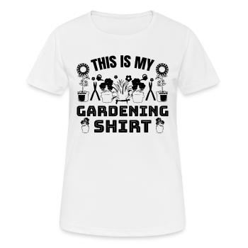 This is my Gardening shirt Gardener Gardening - Frauen T-Shirt atmungsaktiv - Weiß - Vorne - AI Model Female 172 dark (172cm)