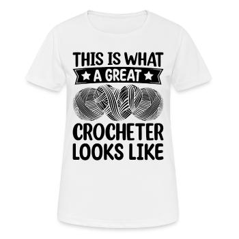 Voici à quoi ressemble un grand crocheteur - Croche - T-shirt respirant Femme - blanc - Devant - AI Model Female 172 dark (172cm)