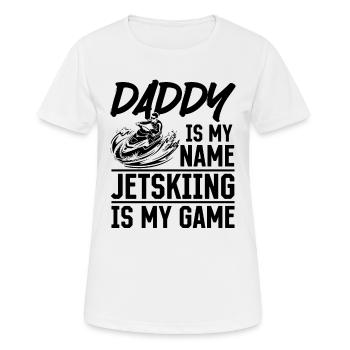 Daddy is my name Jetskiing is my game - Jetski Dad - Frauen T-Shirt atmungsaktiv - Weiß - Vorne - AI Model Female 172 dark (172cm)