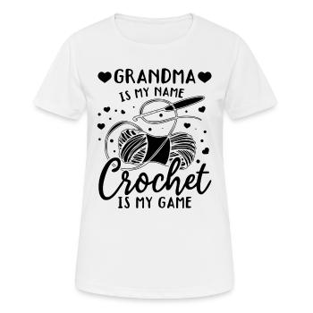 Mamie c’est mon prénom Le crochet c’est mon jeu - Crochet Gr - T-shirt respirant Femme - blanc - Devant - AI Model Female 172 dark (172cm)