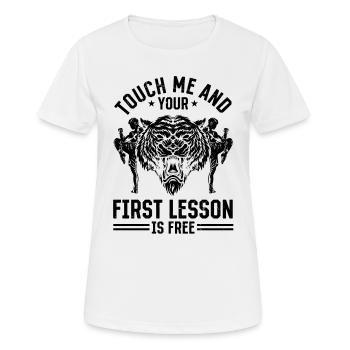 Touch me and your first lesson is free - Muay Thai - Women's Breathable T-Shirt - white - Front - AI Model Female 172 dark (172cm)