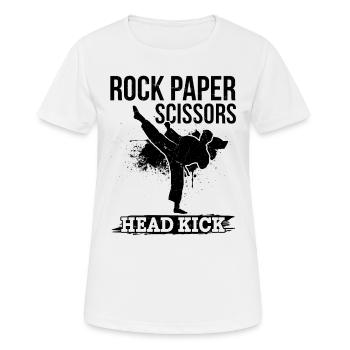 Funny Muay Thai - Roche Papier Ciseaux Coup de pied à la tête - T-shirt respirant Femme - blanc - Devant - AI Model Female 172 dark (172cm)