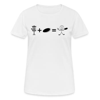 Disc Golf Basket + Disc Golf = Funny Disc Golf Sti - Frauen T-Shirt atmungsaktiv - Weiß - Vorne - AI Model Female 172 dark (172cm)